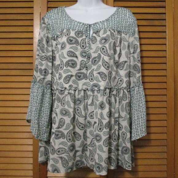 Style & Co top Romantic Boho Sage Green & black lightweight pullover size L - Picture 1 of 7